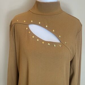 Beautiful INC International Concepts Camel Mock Turtleneck Ribbed Top Size XL